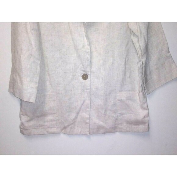 womens FLAX BLEND top Sz L beige RELAXED Lagenlook collared pockets Alice Stuart - Picture 4 of 8